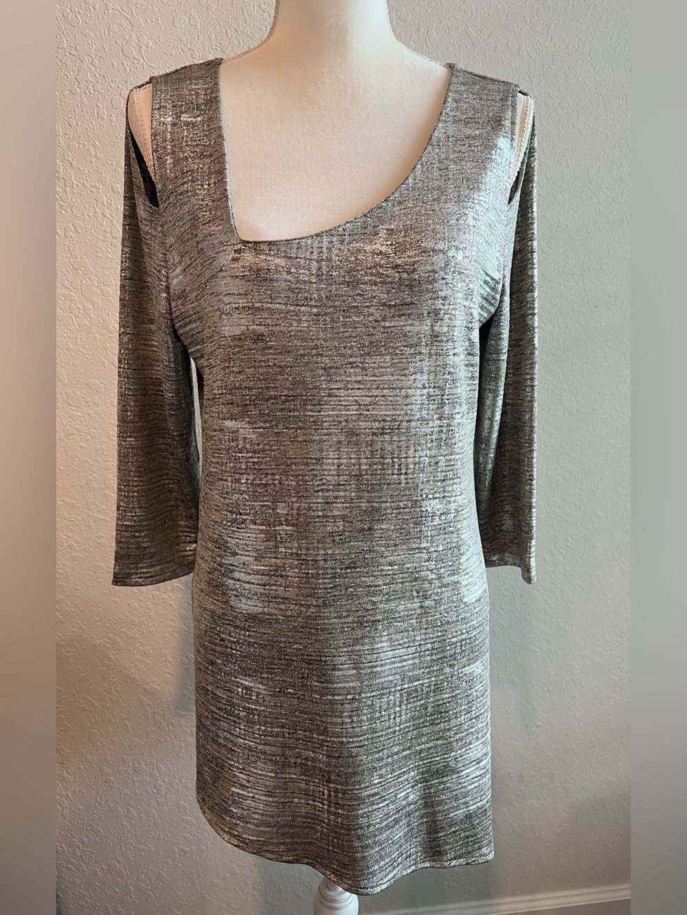 Elegant Silver Long-Sleeve Scoop Neck Dress